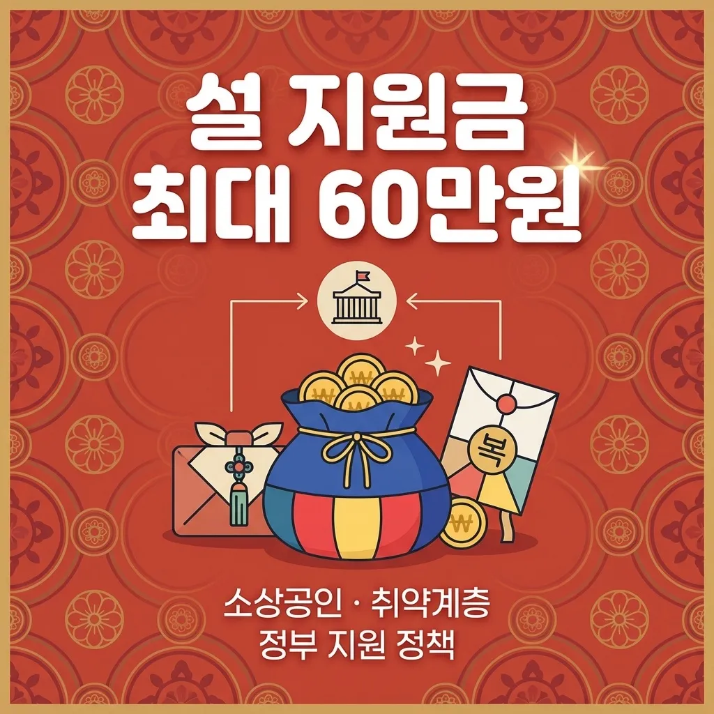 설 지원금 최대 60만원 지역별 혜택을 빨간색 배경에 정리한 가이드 화면