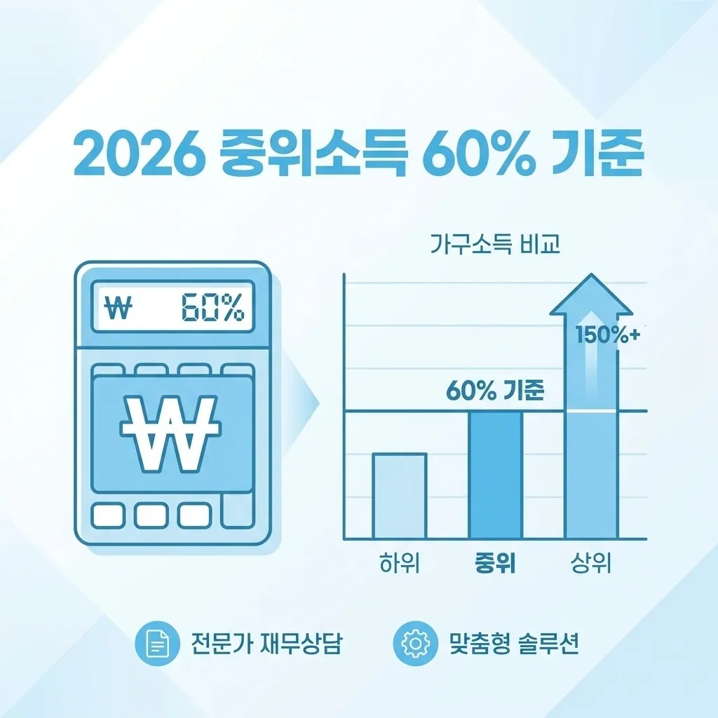 2026년 중위소득 60 퍼센트 가구별 기준 금액 비교 안내 화면