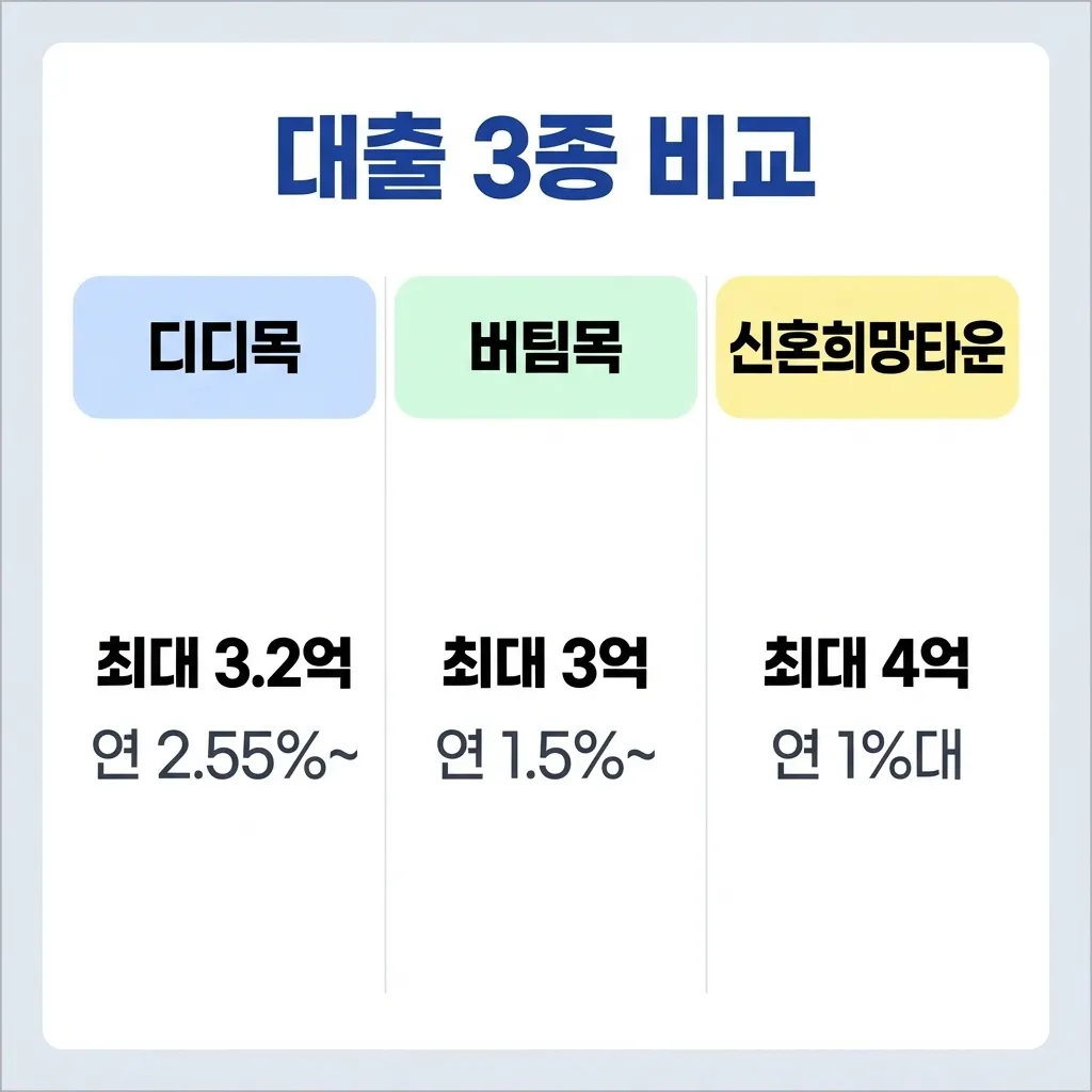 신혼부부 전용 대출 3종 금리 한도 조건 비교