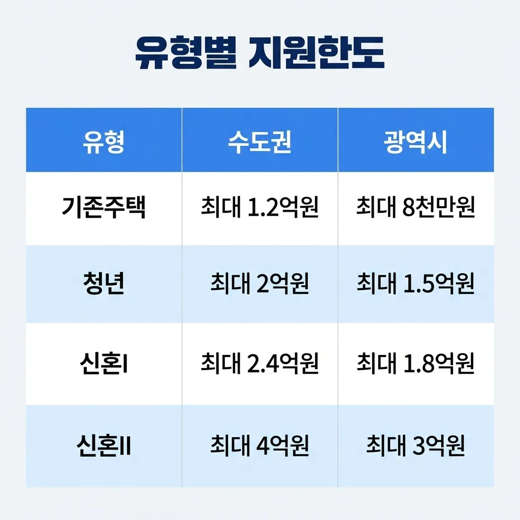 LH 전세임대 유형별 지원한도액 수도권 광역시 비교