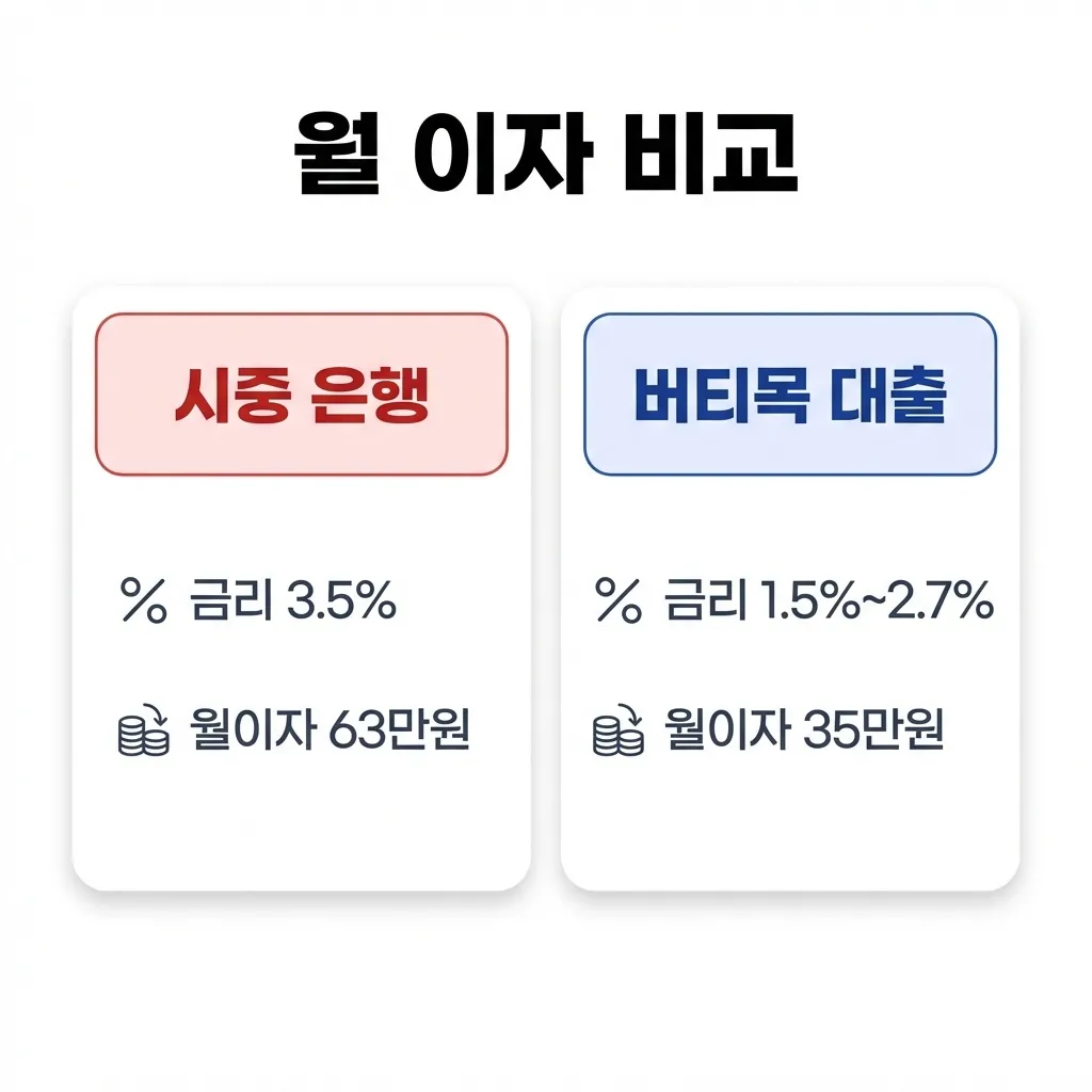 일반 전세대출과 신혼부부 버팀목 대출 금리 월 이자 비교