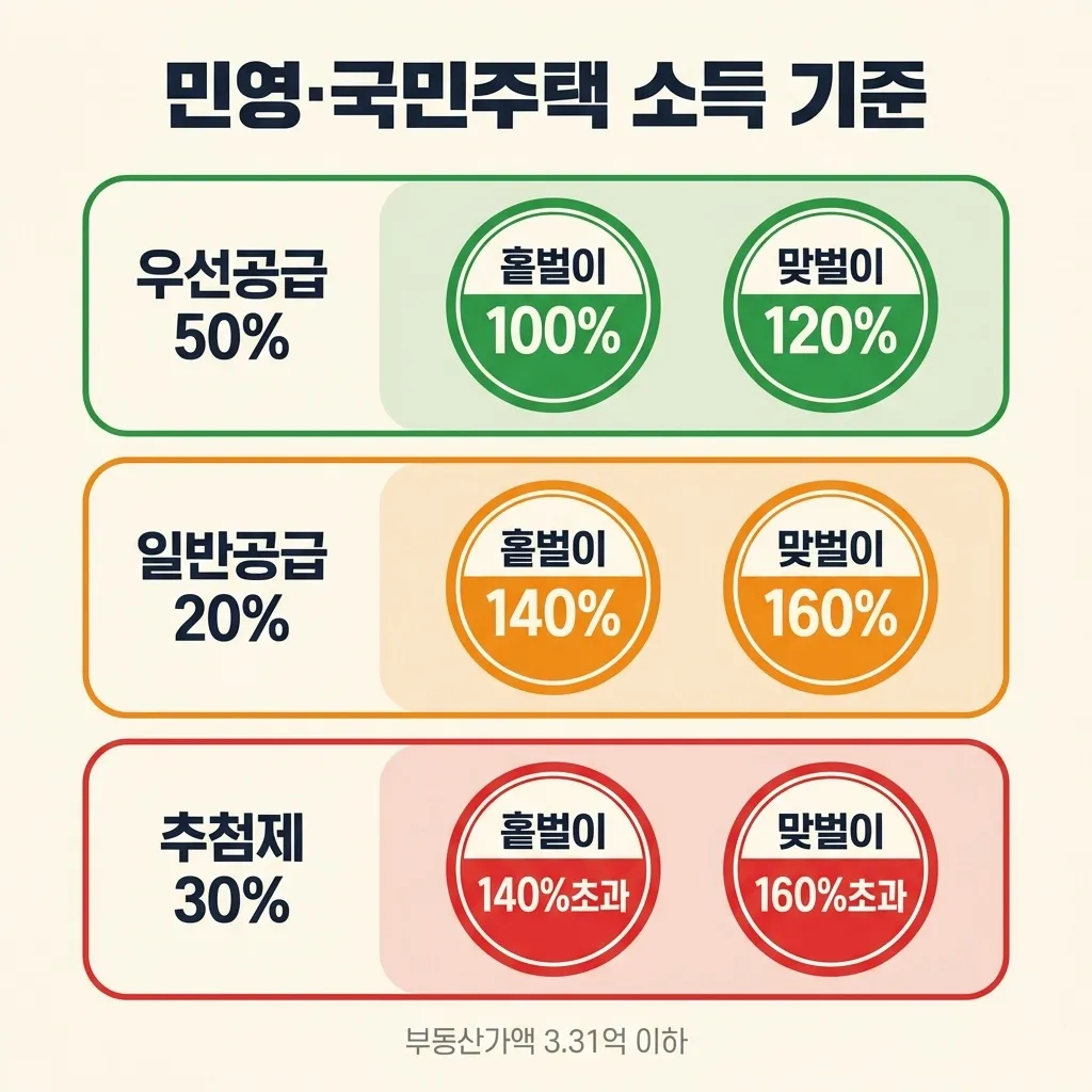 민영주택 신혼부부 특공 소득 기준 우선공급 일반공급 추첨제 비교