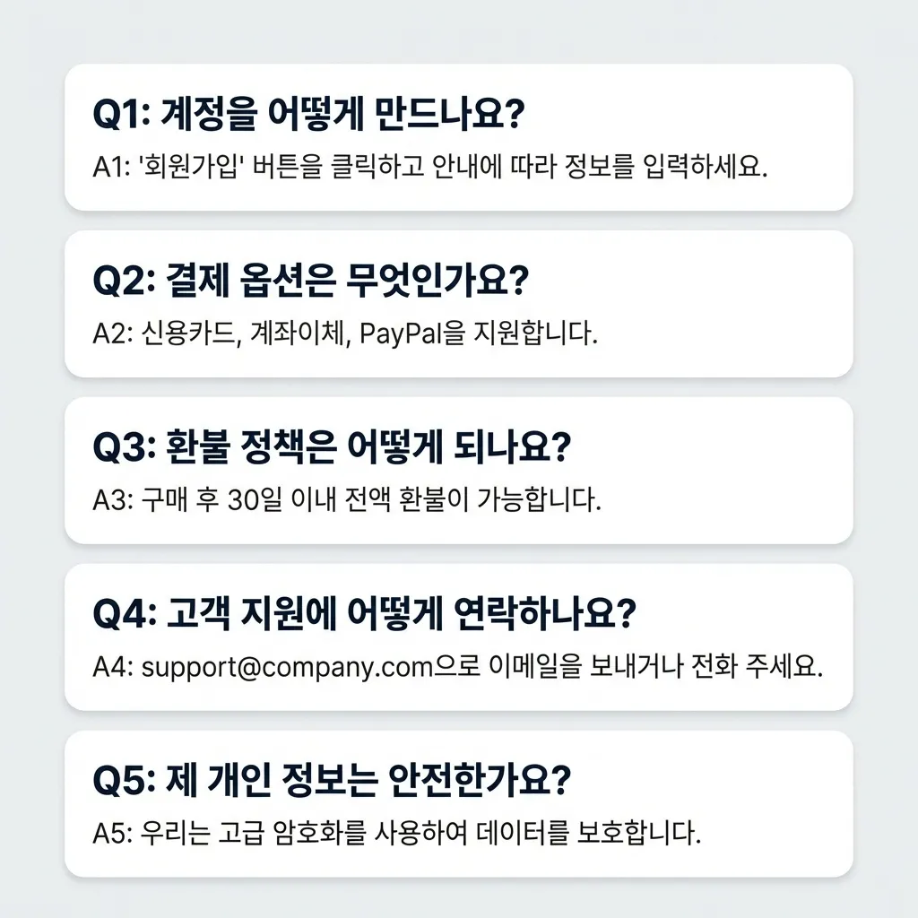 폐업지원금 자주 묻는 질문(FAQ) 5가지를 목록으로 정리한 화면