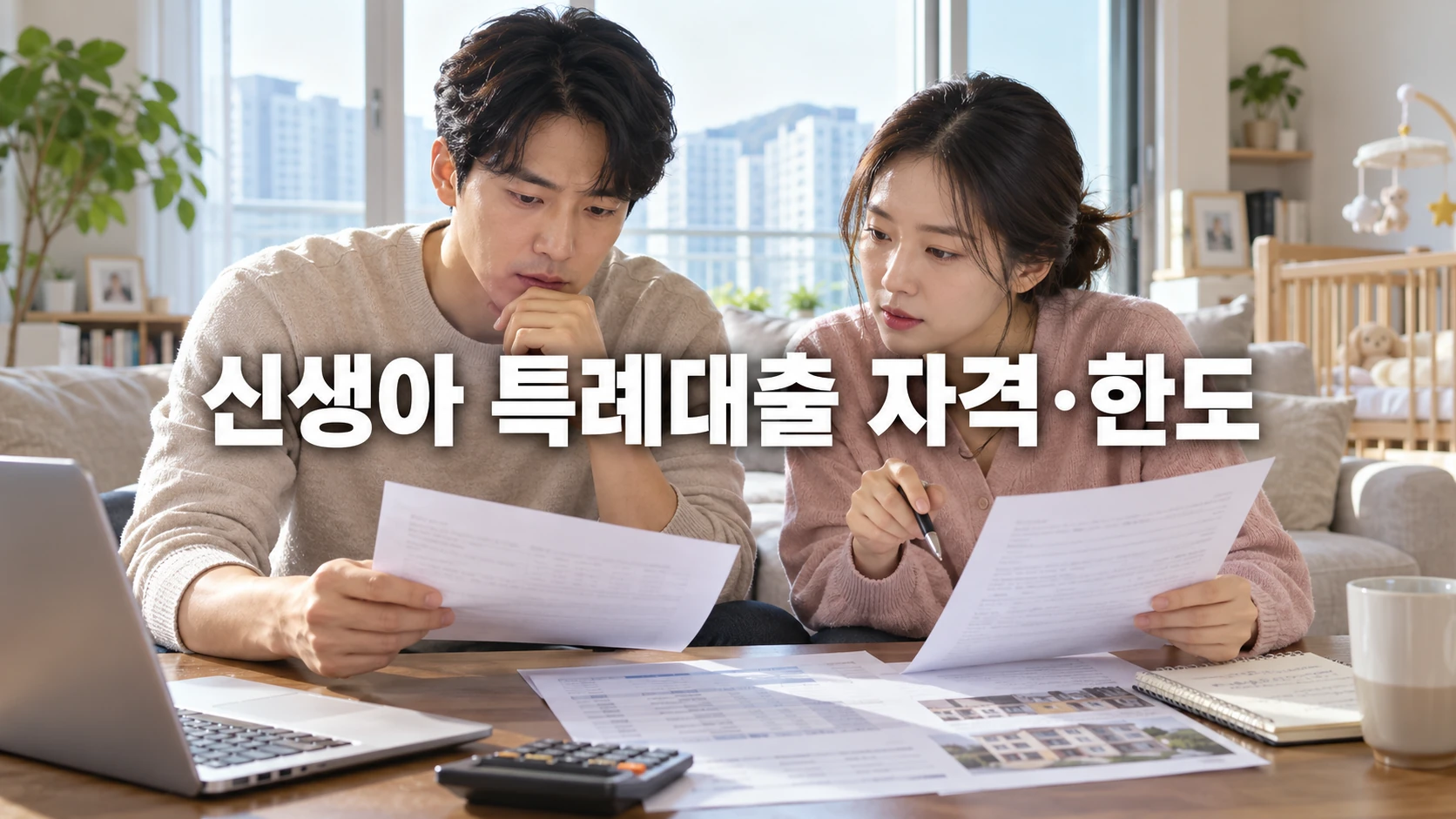 한국인 부부가 신생아 특례대출 서류를 검토하는 모습