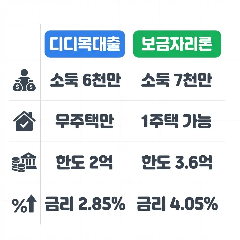 디딤돌대출 보금자리론 자격 조건 소득 기준 비교 요약