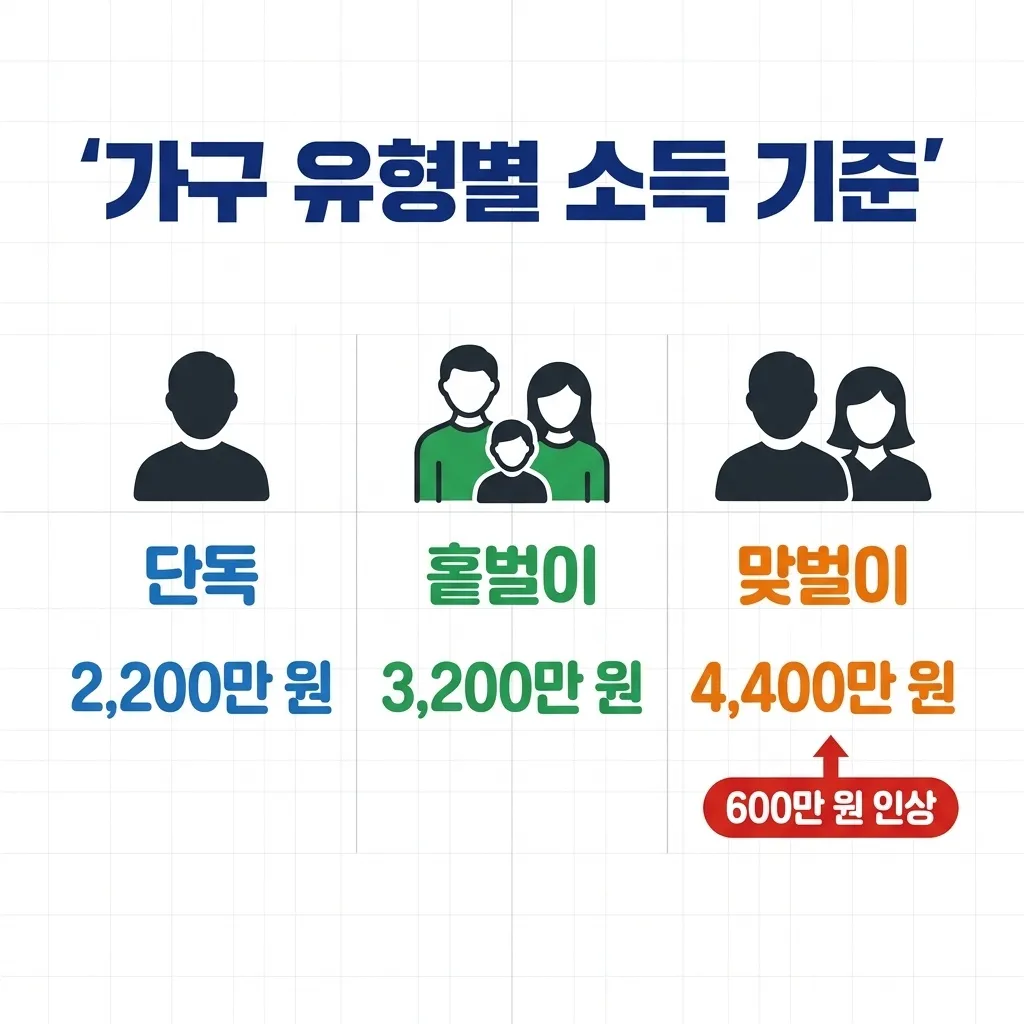 2026년 가구 유형별 근로장려금 소득 기준 비교