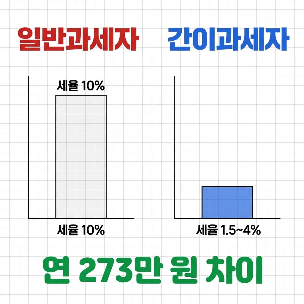 간이과세자와 일반과세자 부가세 세액 비교 구조