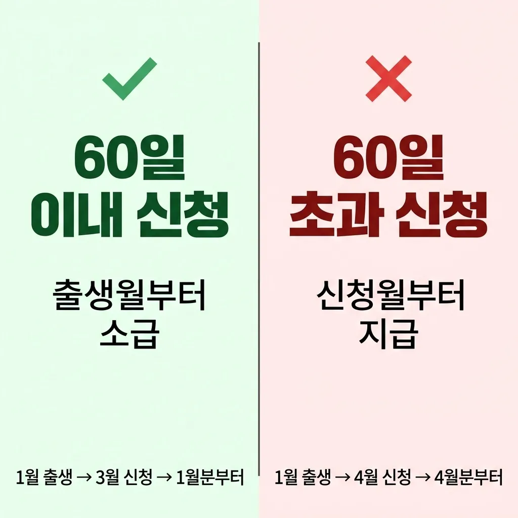 부모급여 60일 이내 신청과 지연 신청 비교