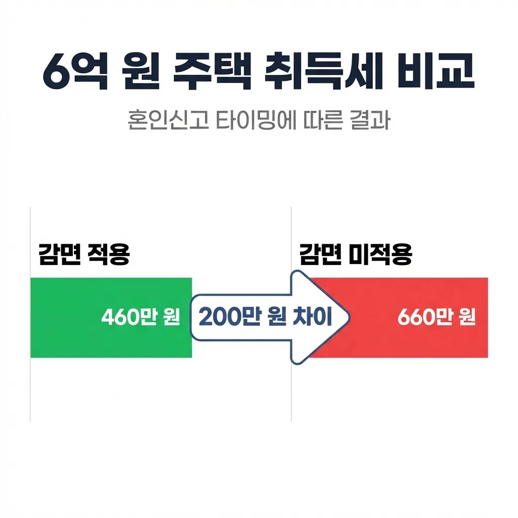 혼인신고 전후 취득세 금액 시뮬레이션 결과 비교