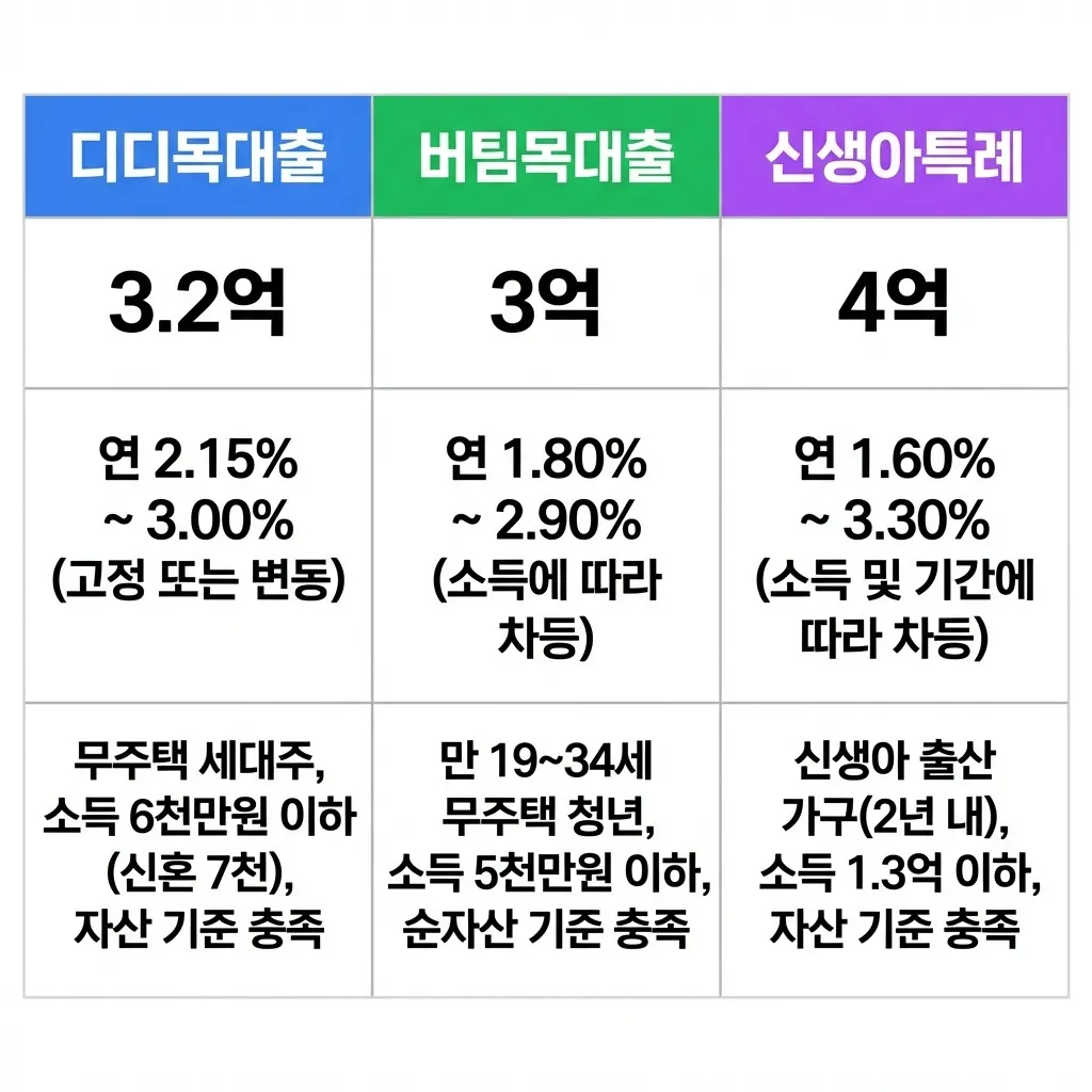 신혼부부 대출 조건과 금리 비교표 요약 화면