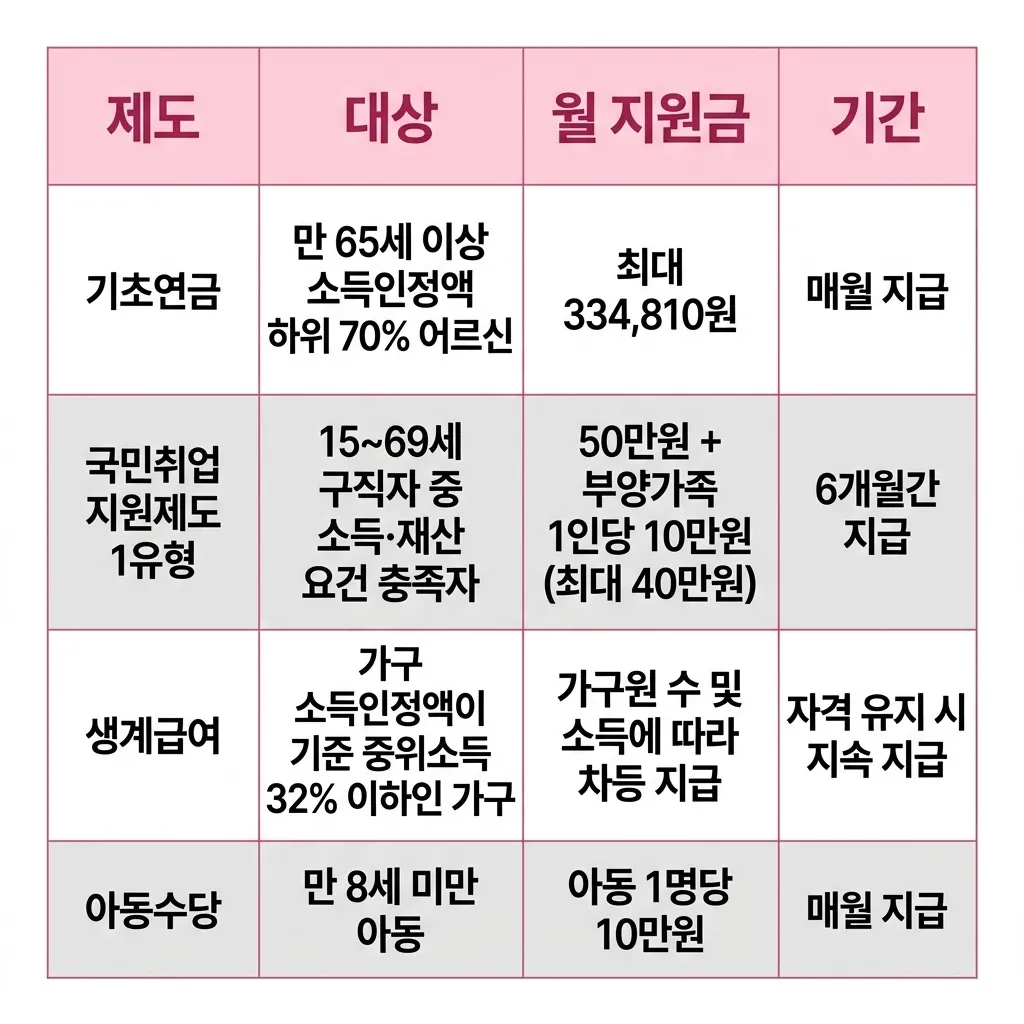 2026년 청년 식비 지원 4대 제도 종합 비교표