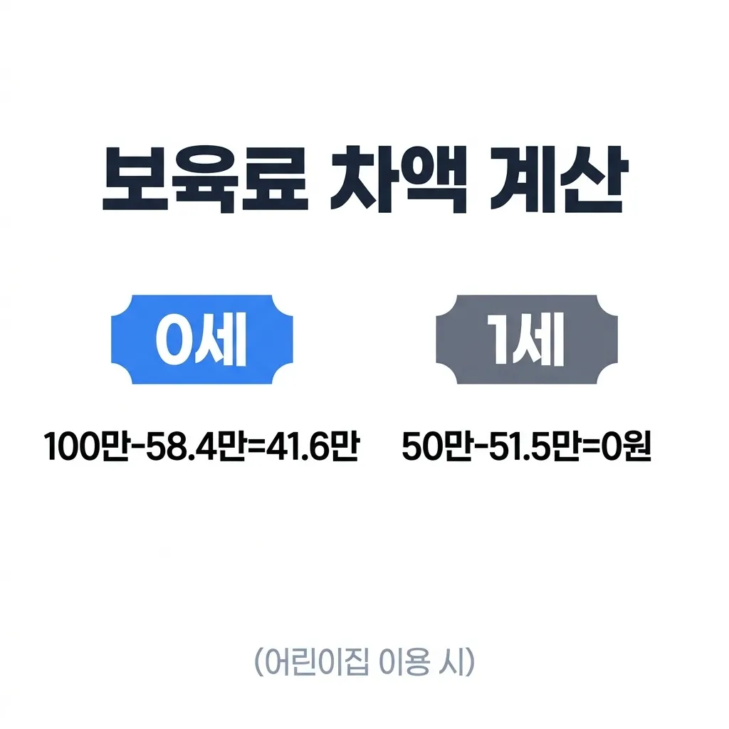 어린이집 보육료 차액 계산 0세 1세 비교표