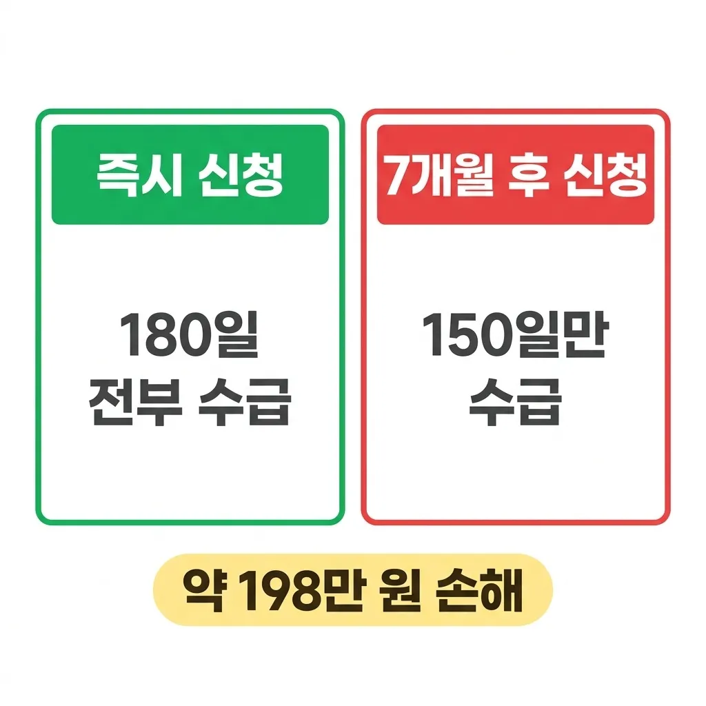 실업급여 늦게 신청 시 수급기간별 손해 금액 비교
