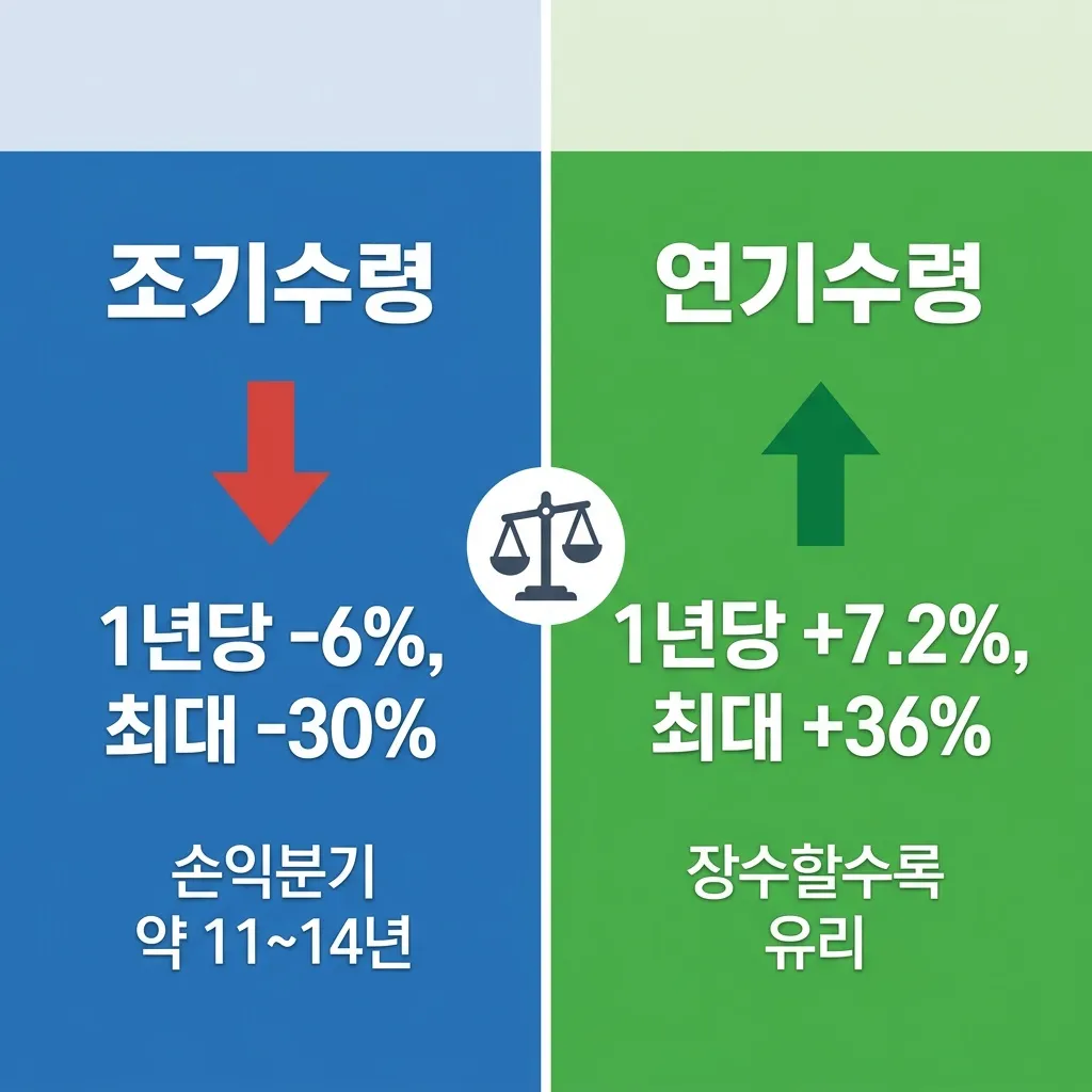 국민연금 조기수령 연기수령 감액률 증액률 손익분기점 비교 인포그래픽
