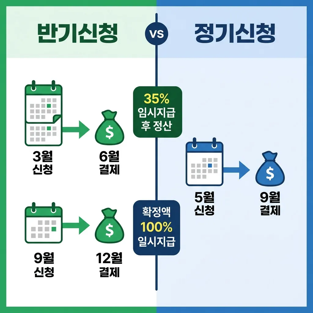 근로장려금 반기신청 정기신청 차이 비교 인포그래픽