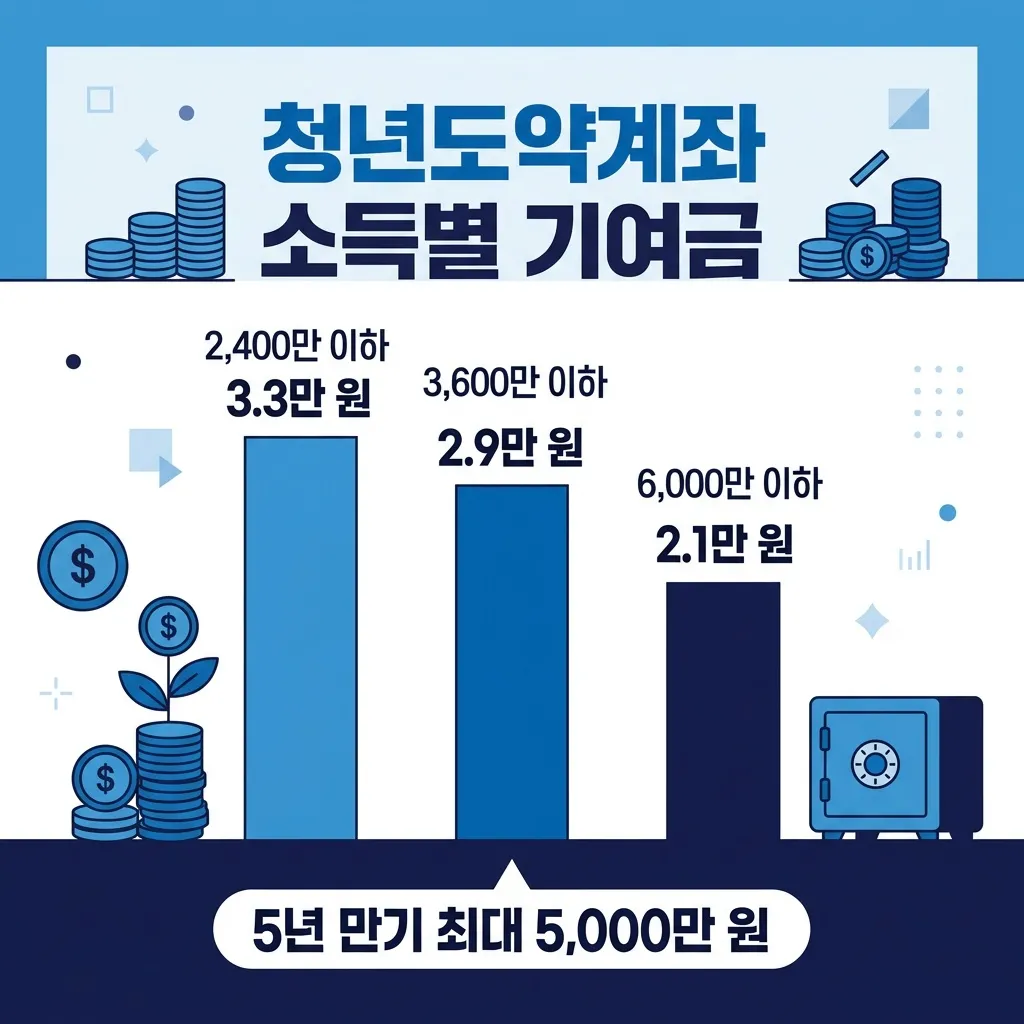 청년도약계좌 소득 구간별 정부기여금 비교와 5년 만기 수령액