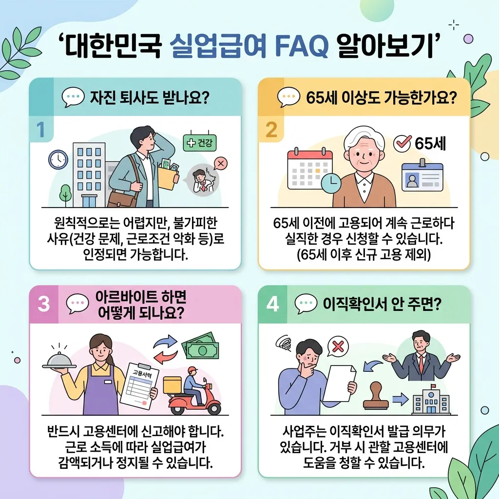 실업급여 자주 묻는 질문 FAQ 카드 - 수급 자격과 신청 절차 핵심 답변