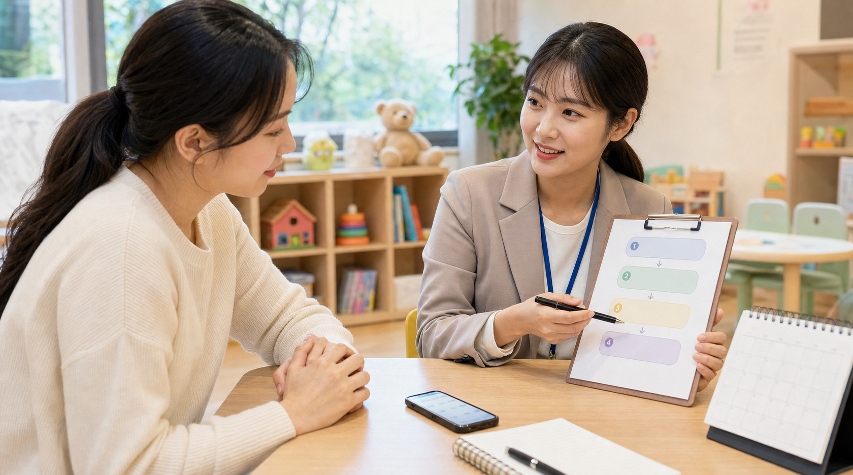 방학 틈새돌봄 이용 중 문제를 순서대로 해결하는 모습