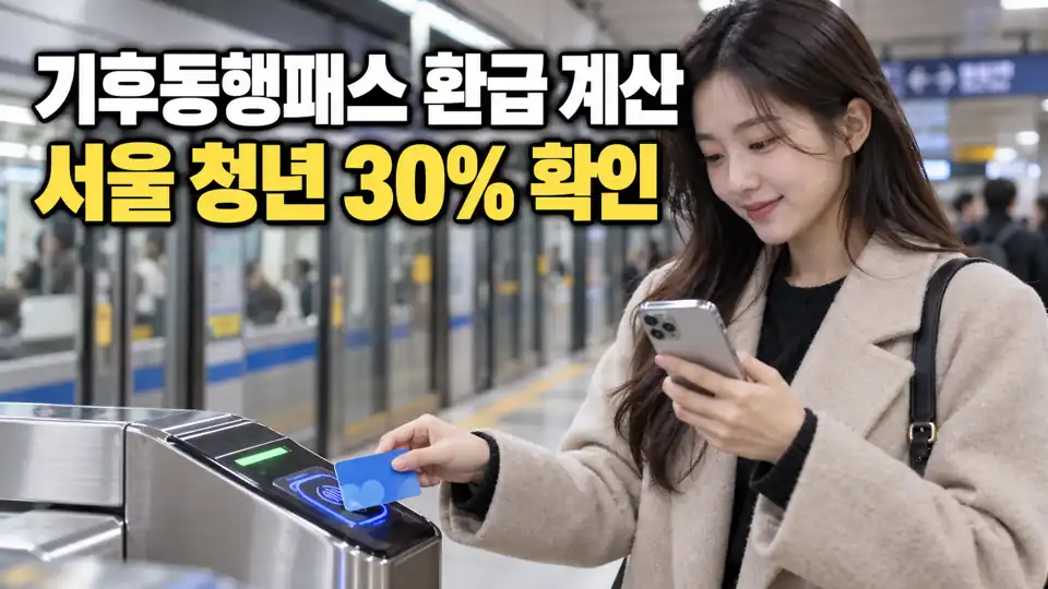 기후동행패스 환급액을 확인하는 서울 청년과 스마트폰