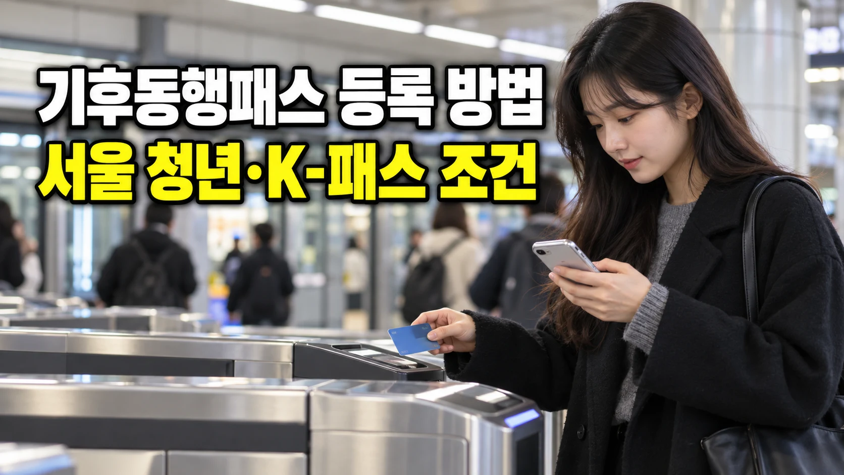 기후동행패스 등록을 확인하는 서울 청년과 스마트폰
