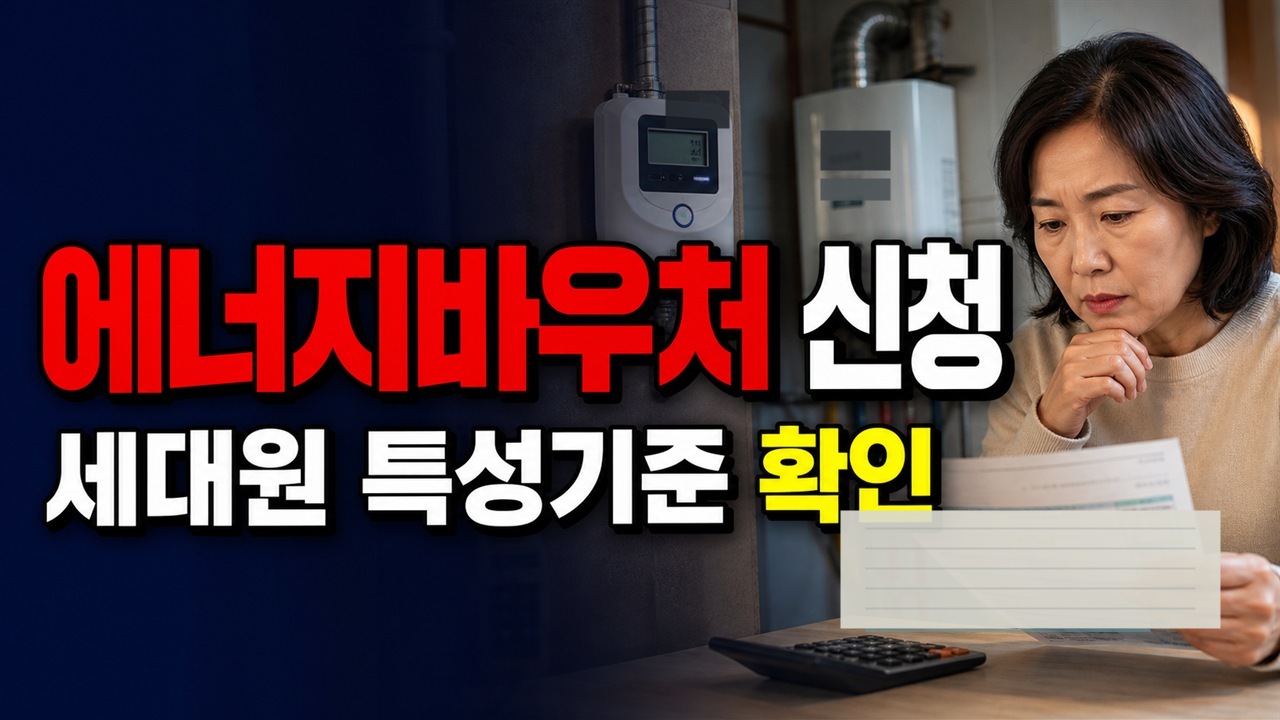 에너지바우처 7월 사용 시작 신청 안 하면 기초생활수급자여도 에너지바우처 대상이 아닐 수 있다? 세대원 특성기준 확인 관련 핵심 정보를 상징적으로 보여주는 썸네일 이미지