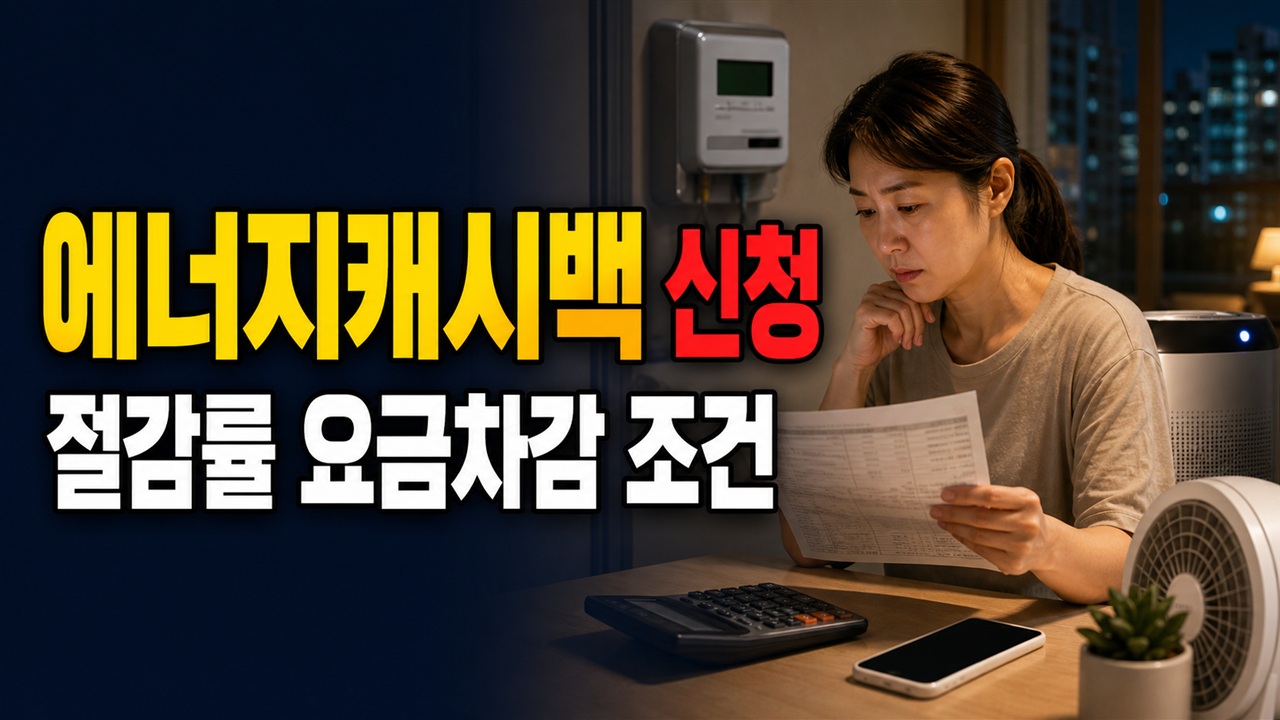 여름 저녁 절감분도 에너지캐시백 추가 대상? 7~8월 시간대 조건 정리에서 보는 한전 에너지캐시백 신청 절감률 전기요금 차감 관련 핵심 정보를 상징적으로 보여주는 썸네일 이미지
