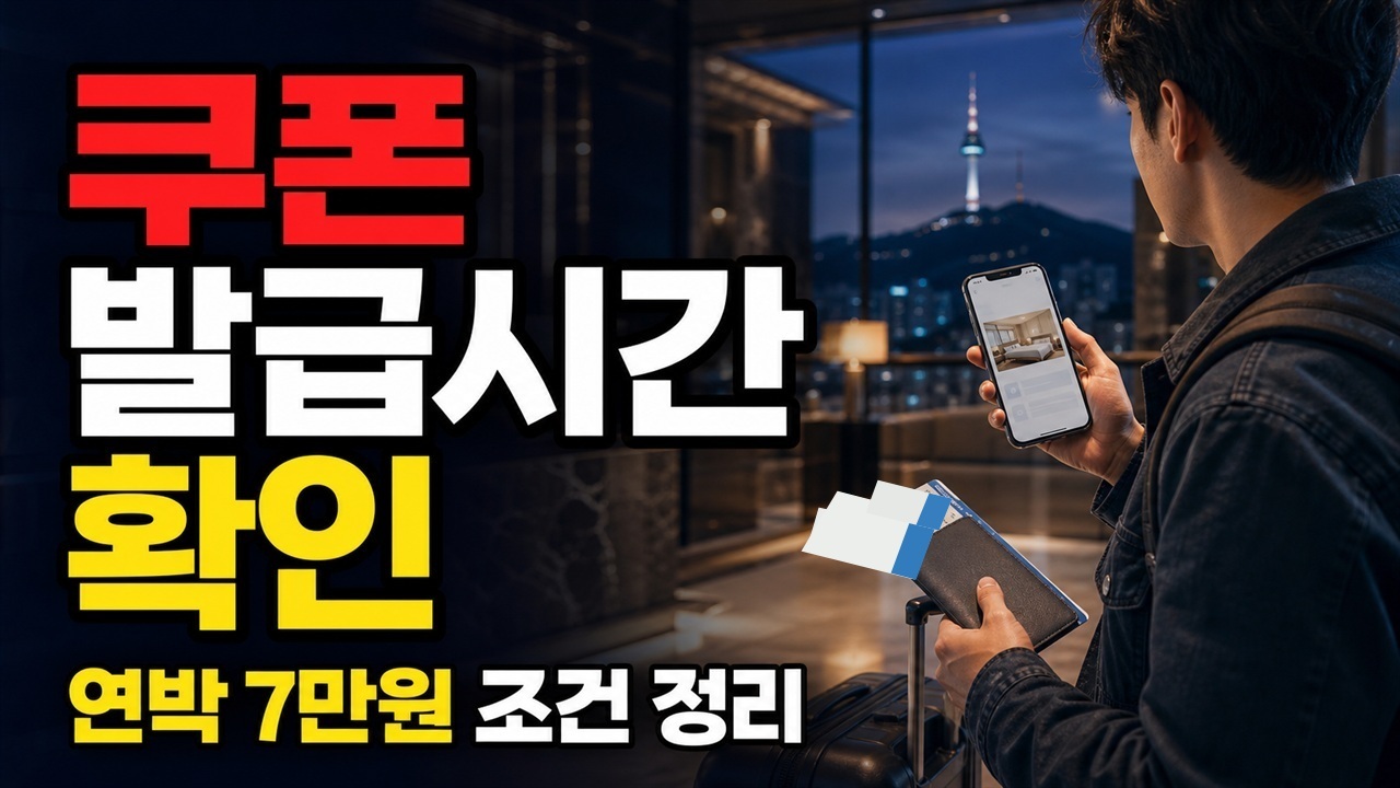 오전 10시에 받아야 하나? 숙박세일페스타 쿠폰 발급 시간과 선착순에서 보는 숙박세일페스타 연박 7만원 조건 관련 핵심 정보를 상징적으로 보여주는 썸네일 이미지