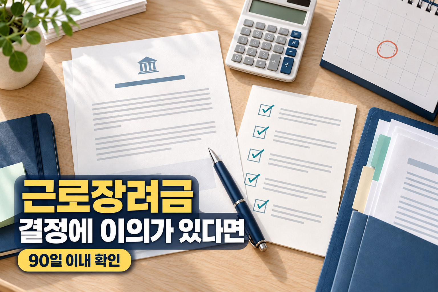 근로장려금 결정 통지서와 증빙 체크리스트를 나란히 놓고 검토하는 모습