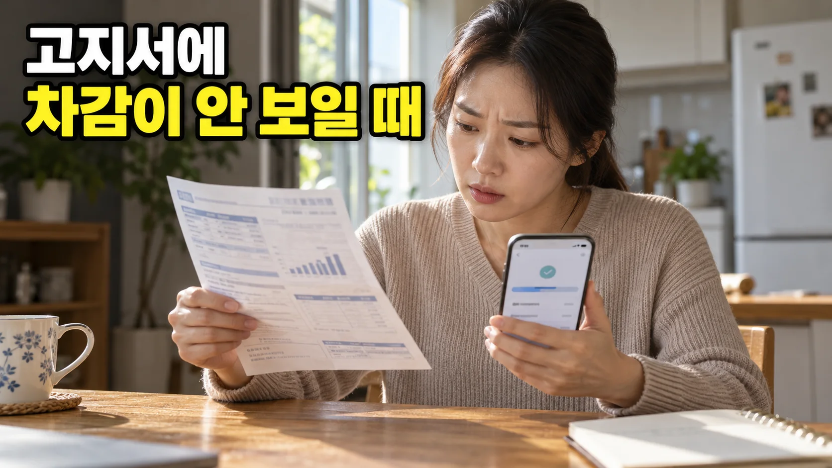 전기요금 고지서에서 에너지바우처 차감 항목을 확인하는 모습