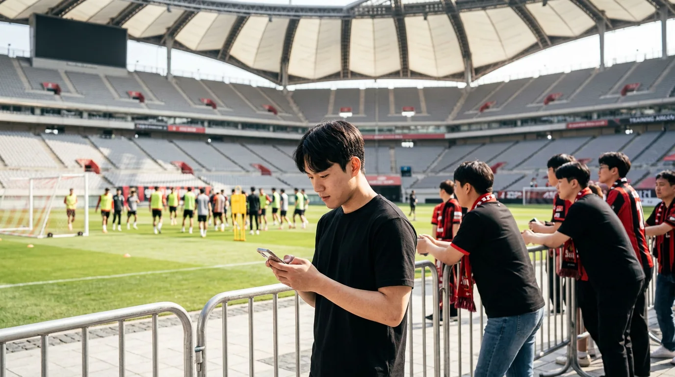서울 경기장에서 오픈트레이닝을 관람하는 한국 축구팬들