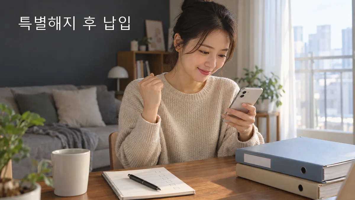 특별중도해지 완료일과 다음 영업일 첫 납입을 확인하는 모습
